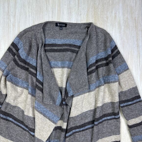 II Two Sisters Striped Waterfall Draped Lagenlook Open Cardigan Sweater Large - Picture 2 of 14